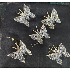Vintage Set of 5 Hand-Blown Spun Glass Butterfly Christmas Tree Ornaments